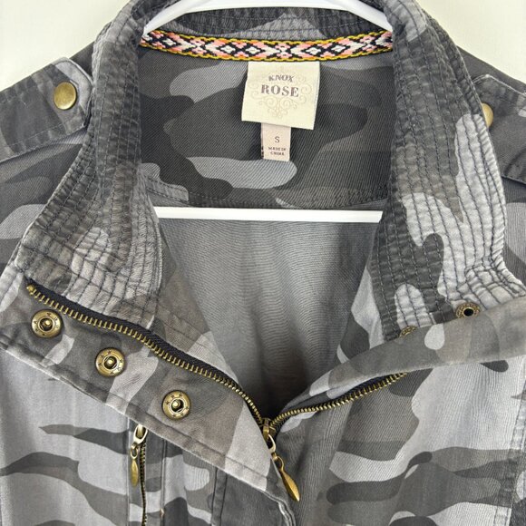 Knox Rose Gray Camo Utility Fisherman Jacket Drawstring Waist Pockets Size Small - Picture 6 of 8